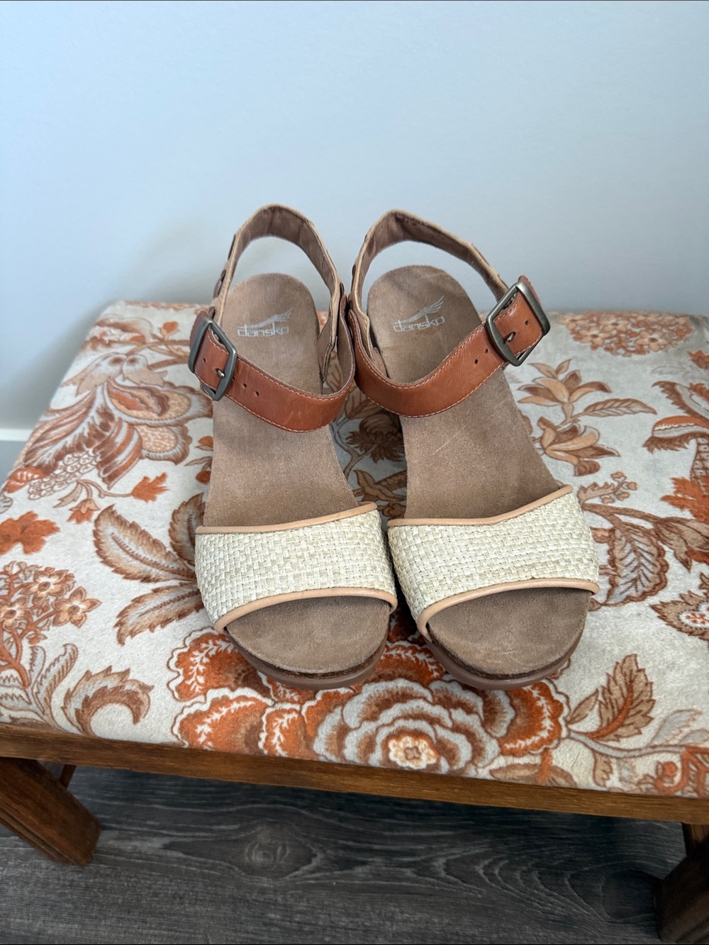 Dansko Women’s Leather Wedge Sandals Brown Tan Woven Size 6.5 / EU 39